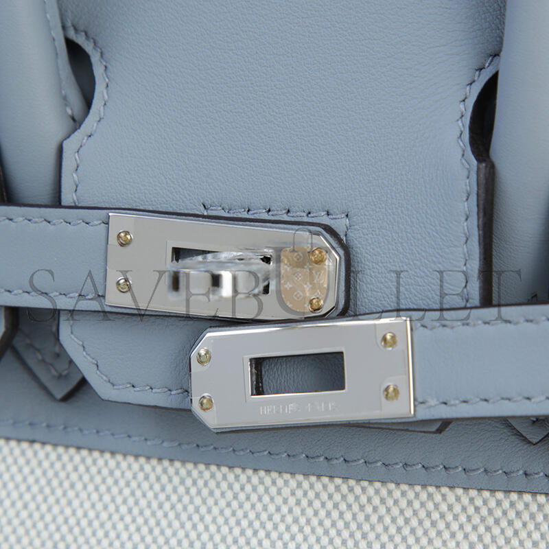 H**me5 master birkin 25 bleu glacier swift and toile h canvas palladium hardware (25*20*13cm)